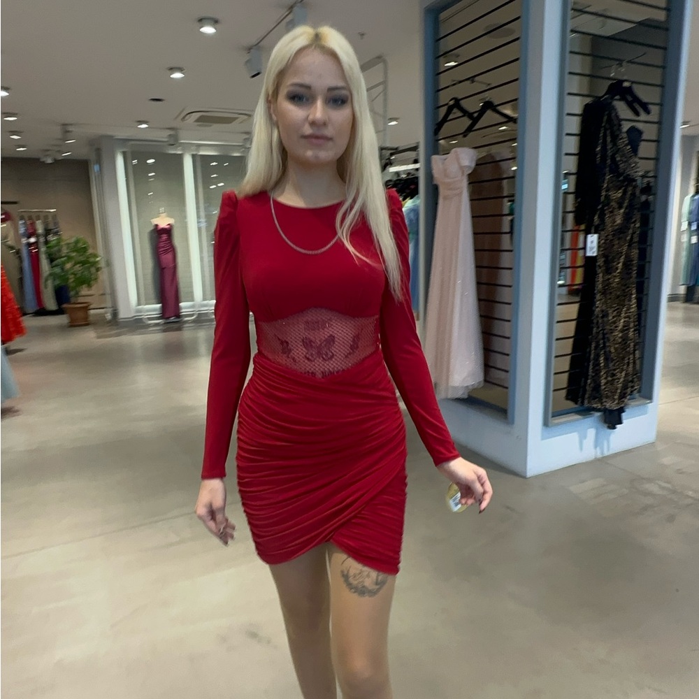 Red Ruched Cut-Out Bodycon Dress